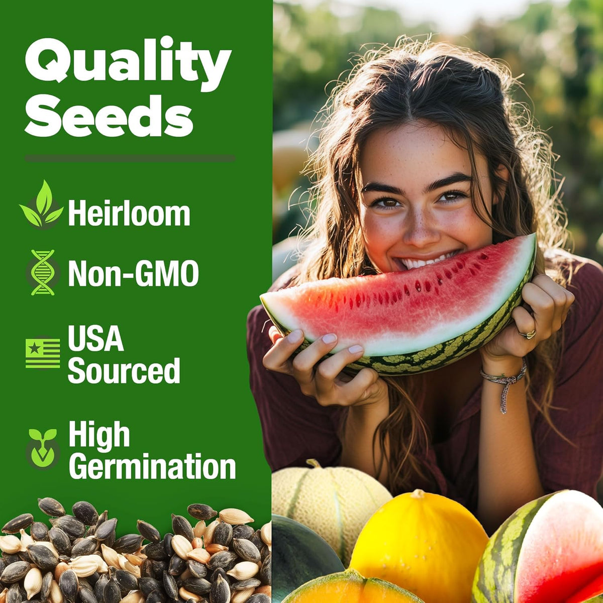 HOME GROWN 𝗨𝗦𝗔 𝗣𝗥𝗘𝗠𝗜𝗨𝗠 Melon Seeds Variety Pack 5 𝗡𝗢𝗡-𝗚𝗠𝗢 Heirloom Vegetable Seeds