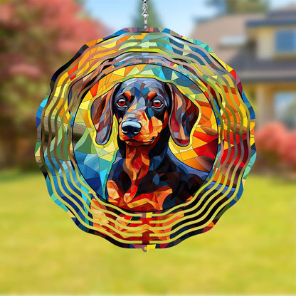 Dachshund Dog Wind Spinners Outdoor Dog Memorial Gifts, 3D Metal Kinetic Hanging Garden Wind