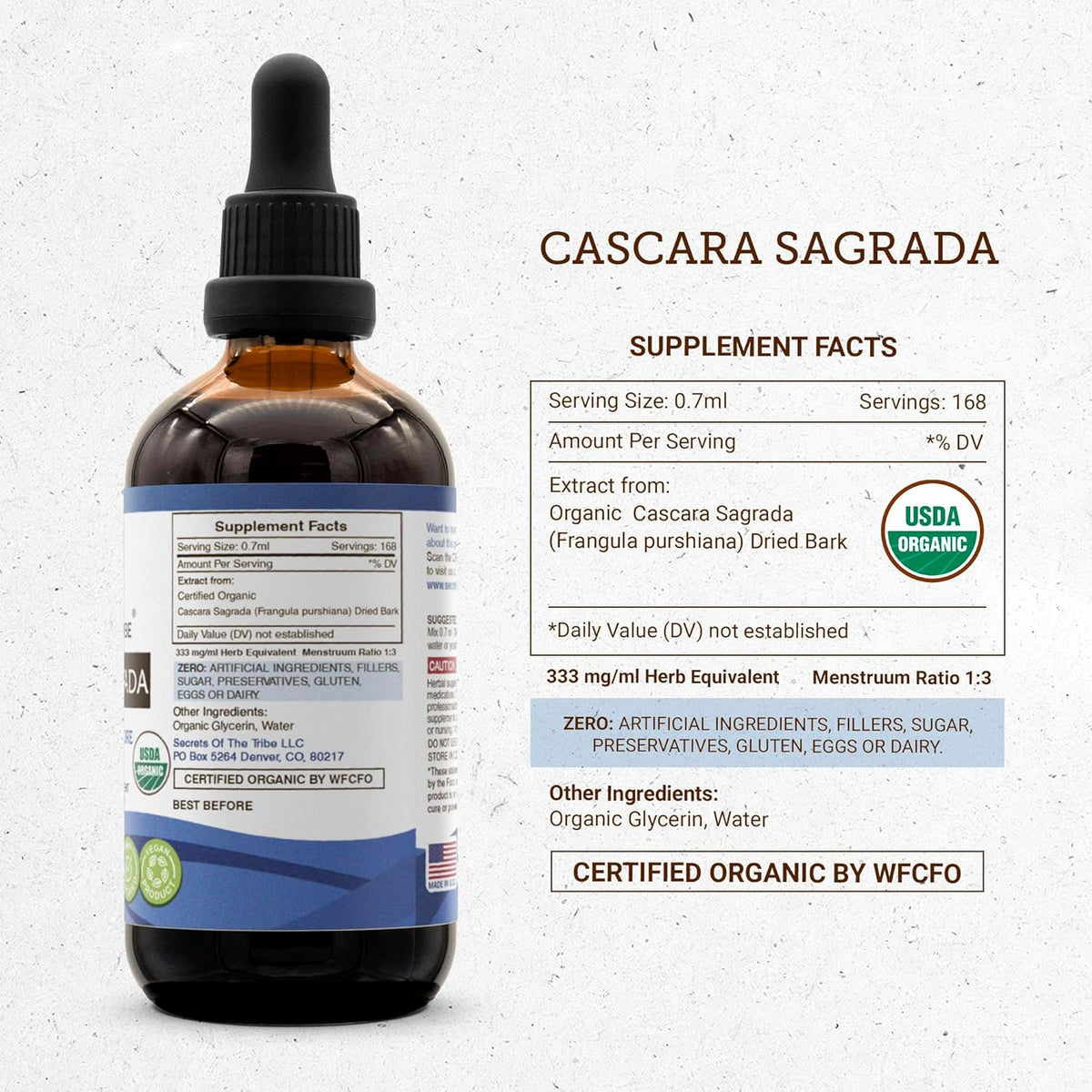Secrets of the Tribe Cascara Sagrada USDA Organic | Alcohol-Free Extract, High-Potency Herbal Drops