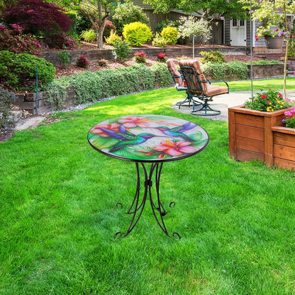 18 Inch Outdoor Side Table, Hummingbird Metal Accent Table, Indoor Small Round End Tables, Plant