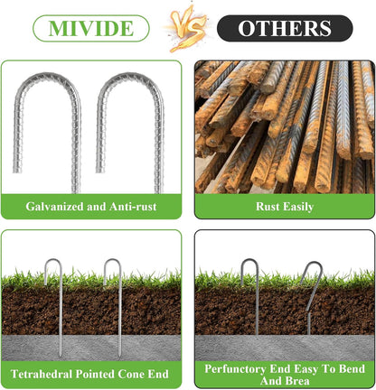 MIVIDE 30 Pack 12inch Galvanized Rebar Stakes J Hook, Heavy Duty J Hook Ground Anchors, Curved