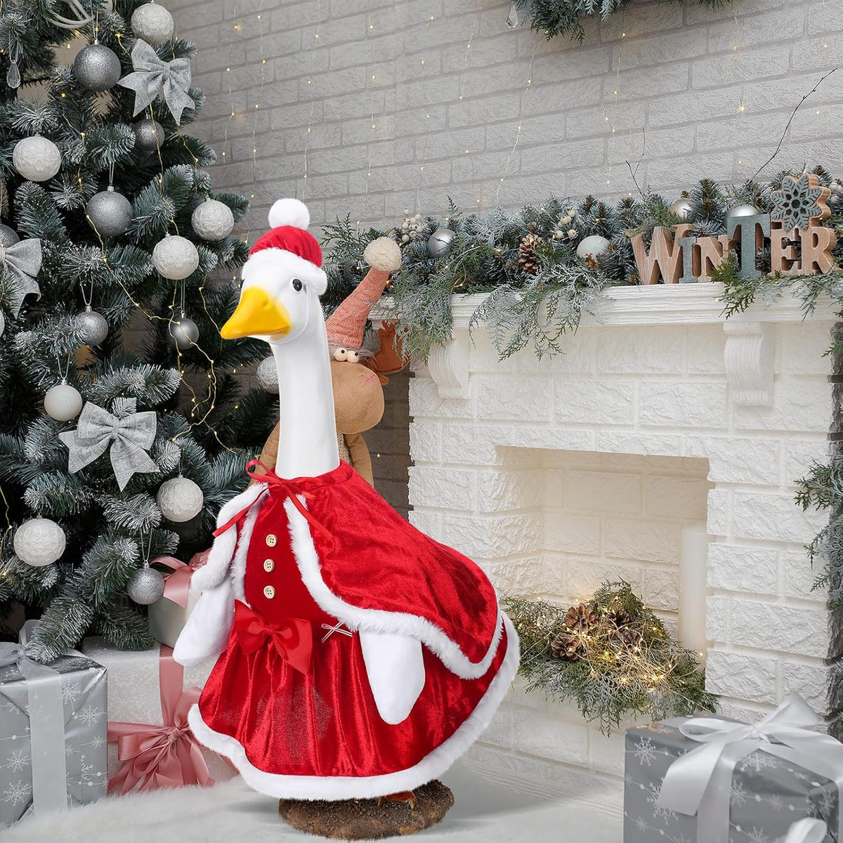 Christmas Mrs. Claus Goose Outfit Dresses Clothes for 23" High Cement or Plastic Goose Lawn