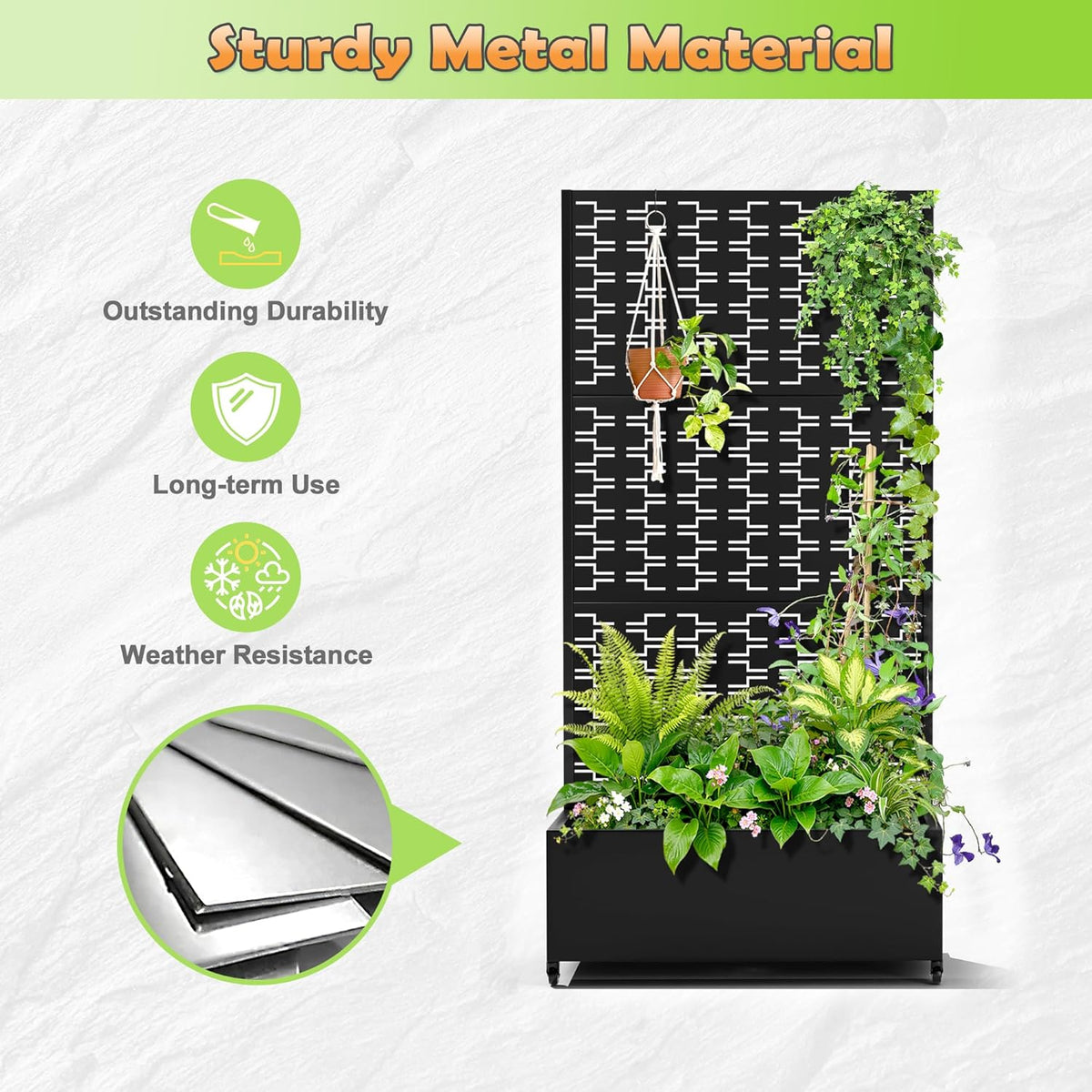 Metal Raised Garden Bed with Trellis, 2-in-1 Planter Box & Privacy Screen for Climbing Plants