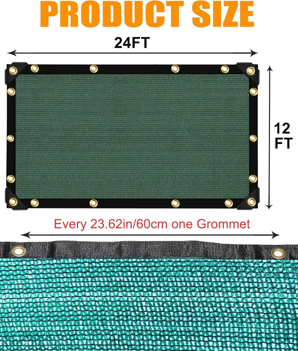 e.share 40% Shade Cloth for Garden, 12 Ft X 24 Ft Sun Shades Outdoor Patio with Grommets for Plant