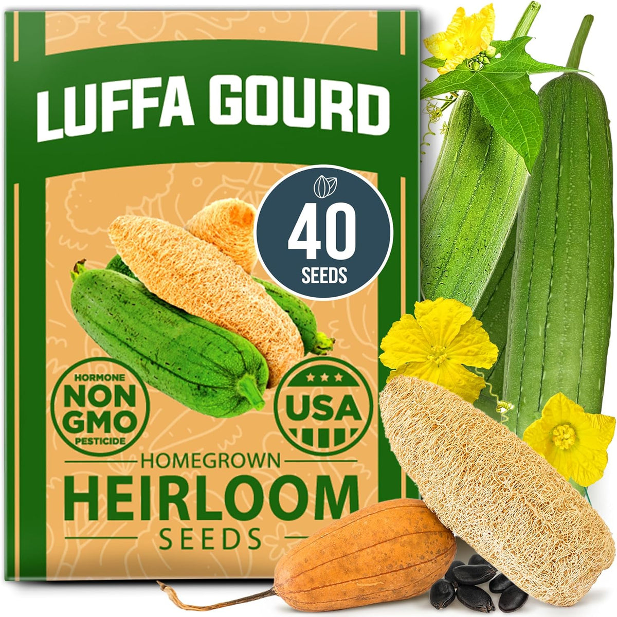 HOME GROWN 𝗨𝗦𝗔 𝗣𝗥𝗘𝗠𝗜𝗨𝗠 Luffa Seeds (Luffa aegyptiaca) 40 Heirloom 𝗡𝗢𝗡-𝗚𝗠𝗢 Loofah