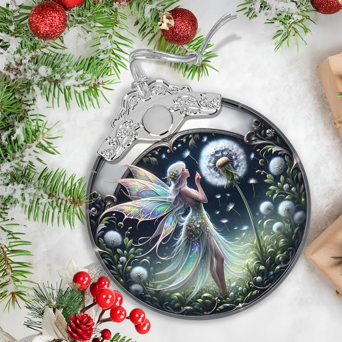 Stained Glass Dandelion Fairy Christmas Ornament - Holiday Home Decor - Tree Decoration - Gift