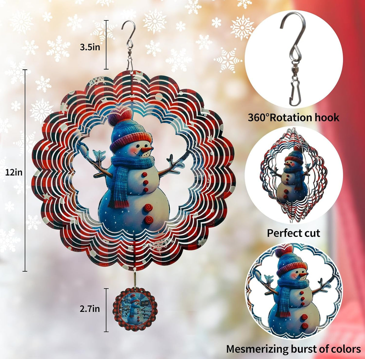 3D Snowman Wind Spinners for Yard and Garden Christmas Decor 12 Inch Outdoor Metal Stainless Steel