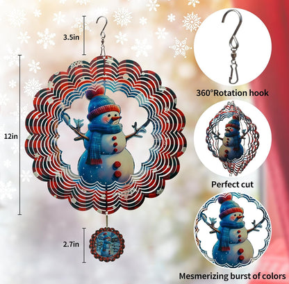 3D Snowman Wind Spinners for Yard and Garden Christmas Decor 12 Inch Outdoor Metal Stainless Steel