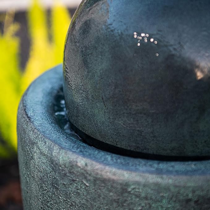 XBrand 25.98" H Round Stone Indoor/Outdoor Modern Stone Textured Sphere Water Fountain w/LED