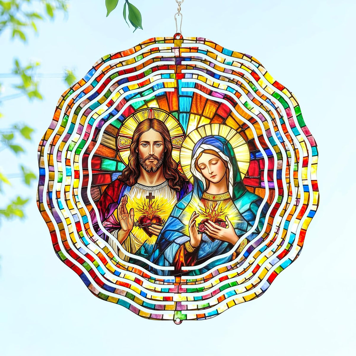 FLAGWIX Christmas Sacred Heart Wind Spinners Outdoor - 3D Stainless Steel Metal Wind Spinners 12 in