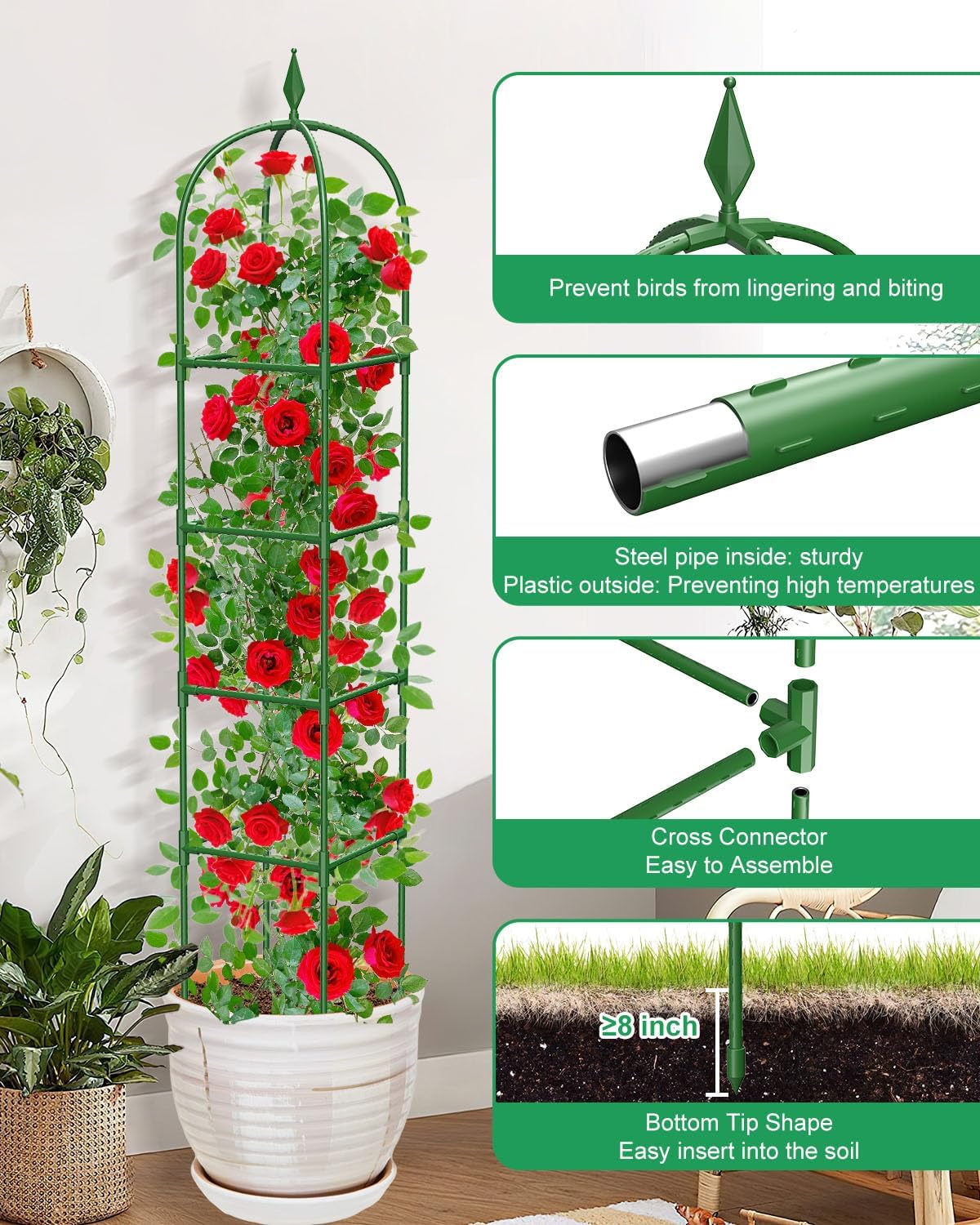 Garden Trellis for Climbing Plants Outdoor & Indoor - 2 Pack 6Ft Tall Rustproof Plant Support Cage