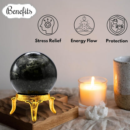 Amazing Gemstone Nuummite Crystal Ball with Stand - 2" Inches Crystal Sphere Meditation Balls for