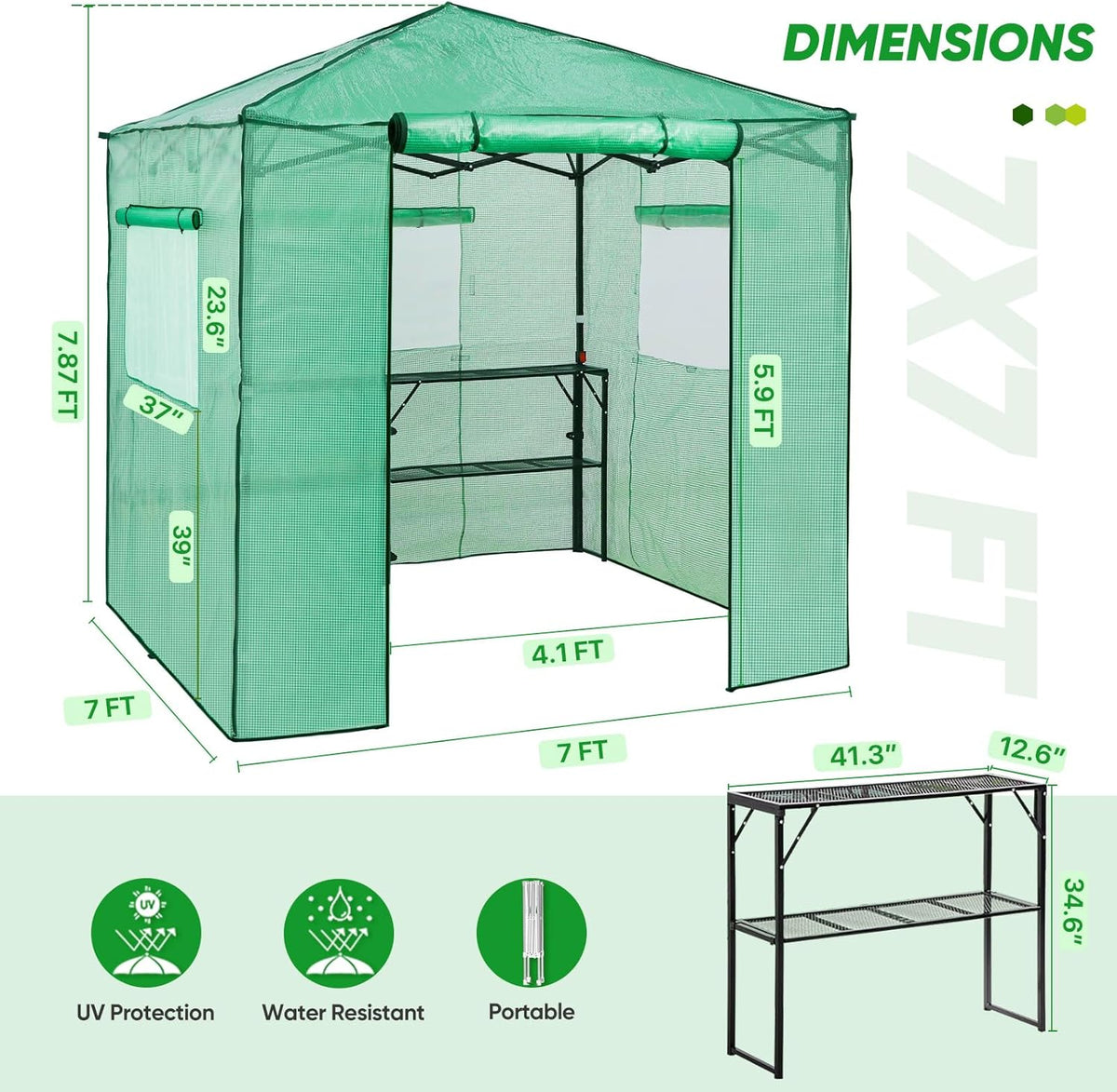 EAGLE PEAK 7x7 Pop up Greenhouse Portable Walk-in Outdoor Gardening Green House with 2 Foldable