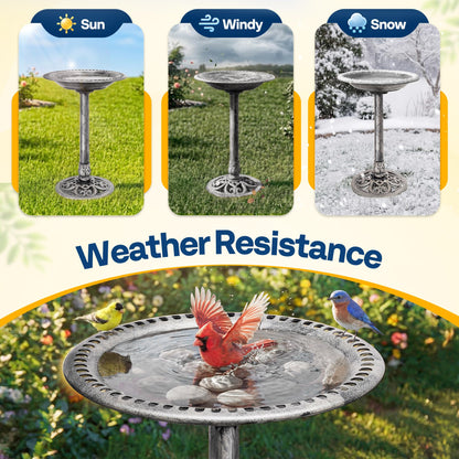 VIVOHOME Bird Bath for Outside, Polyresin Pedestal Birdbath, Gray