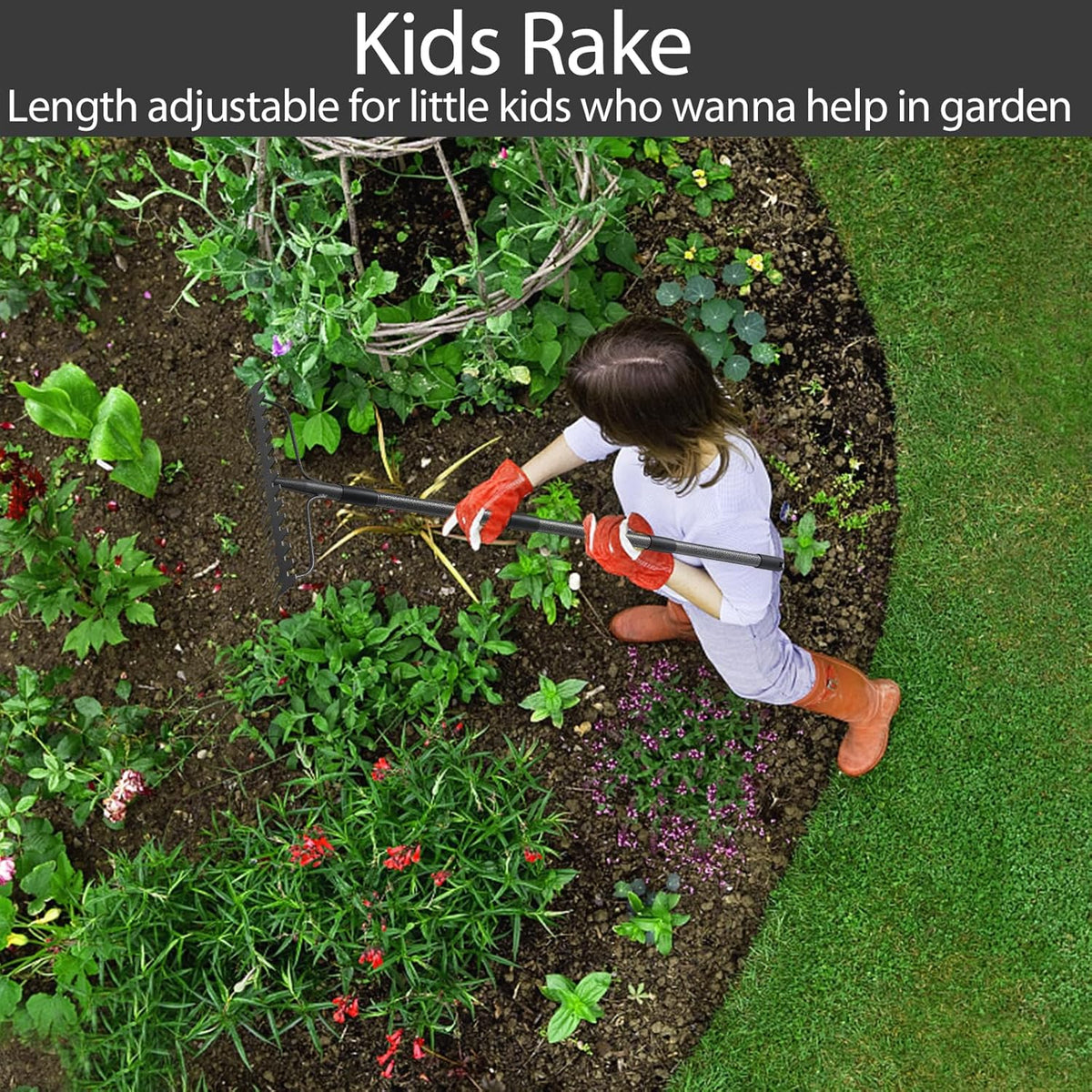 Bow Rakes for Lawns, 17 Prongs 17" Wide Heavy Duty Metal Garden Rake Long Handle 50", Adjustable