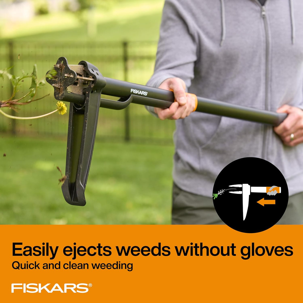 Fiskars 4-Claw Stand Up Weed Puller Tool, Gardening Hand Weeding Tool with 39" Long Ergonomic