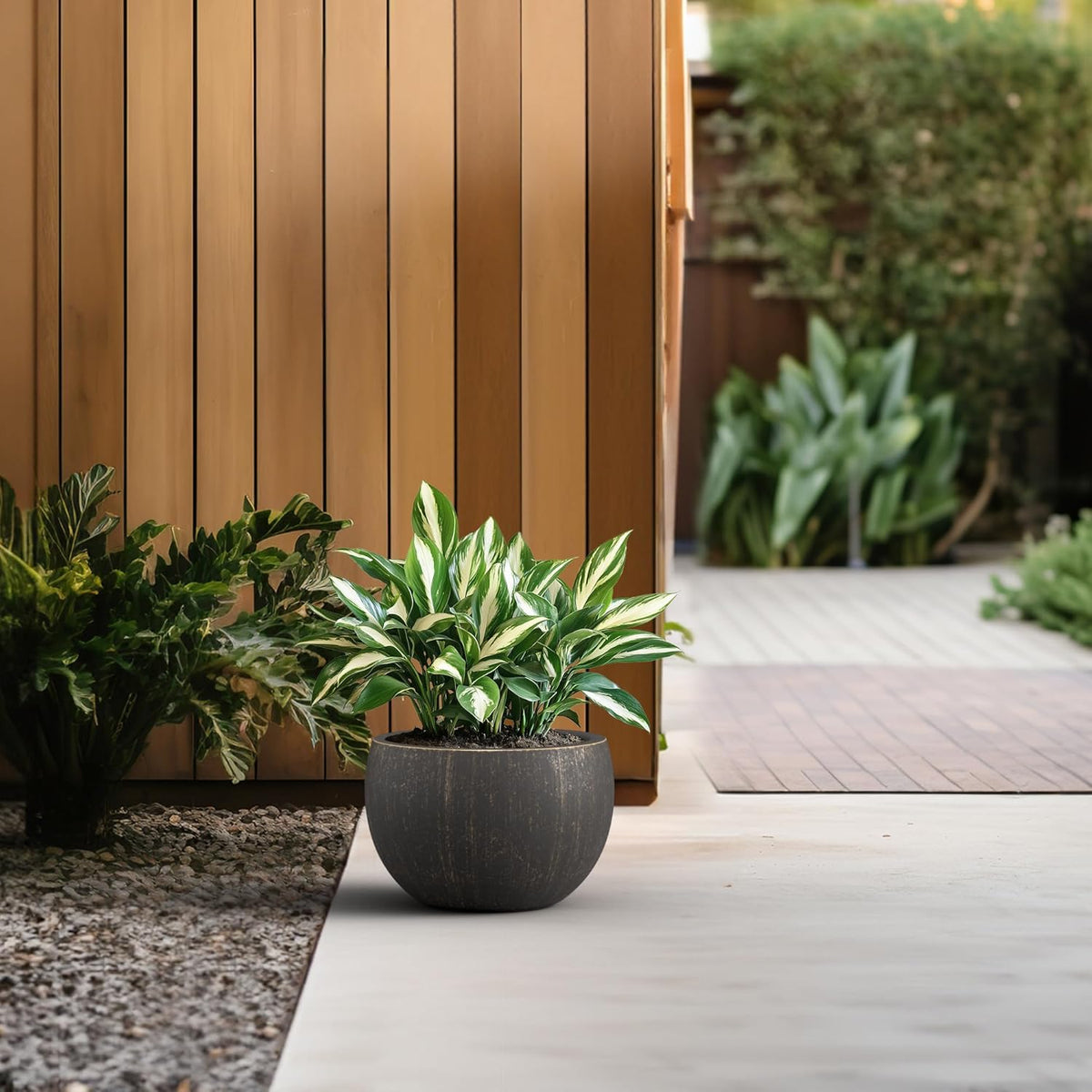Kante 19.9" Dia Round Concrete Planter, Outdoor/Indoor Large Bowl Plant Pots with Drainage Hole and