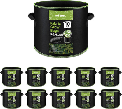 BN-LINK 10-Pack 5 Gallon Grow Bags, Heavy Duty Aeration Fabric Pots with Handles, Thickened