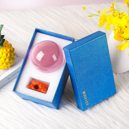 Pink Crystal Ball 100mm/3.9 inch with Rose Wooden Stand and Gift Box for lensball