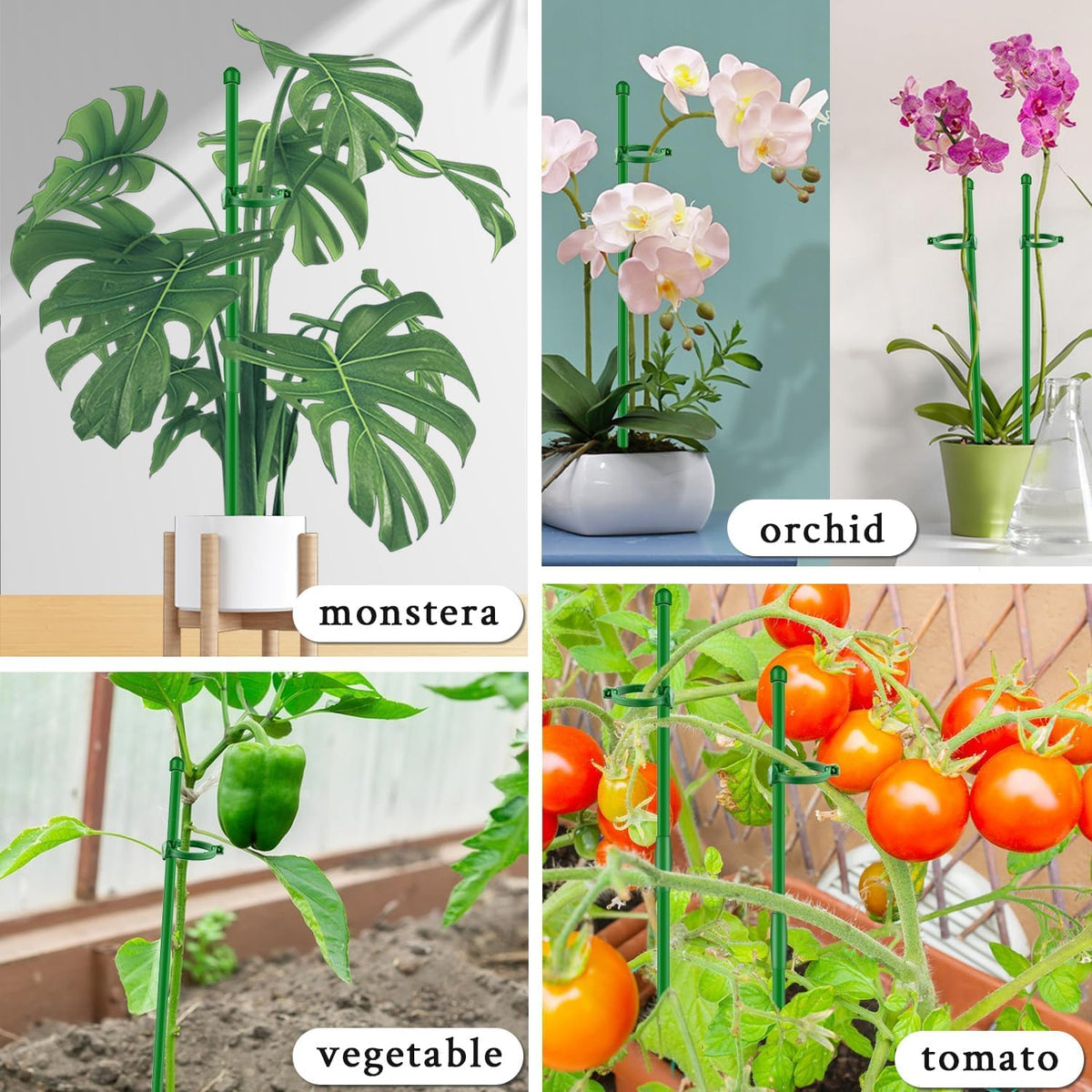 Plant Stakes 17inch &11inch SupKing Adjustable Length Plant Support Stake 16Pcs Green Orchid Stick