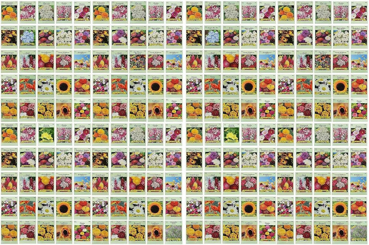 Set of 200 Flower Seed Packets - Flower Seeds in Bulk - 15 or More Varieties Available - Great for