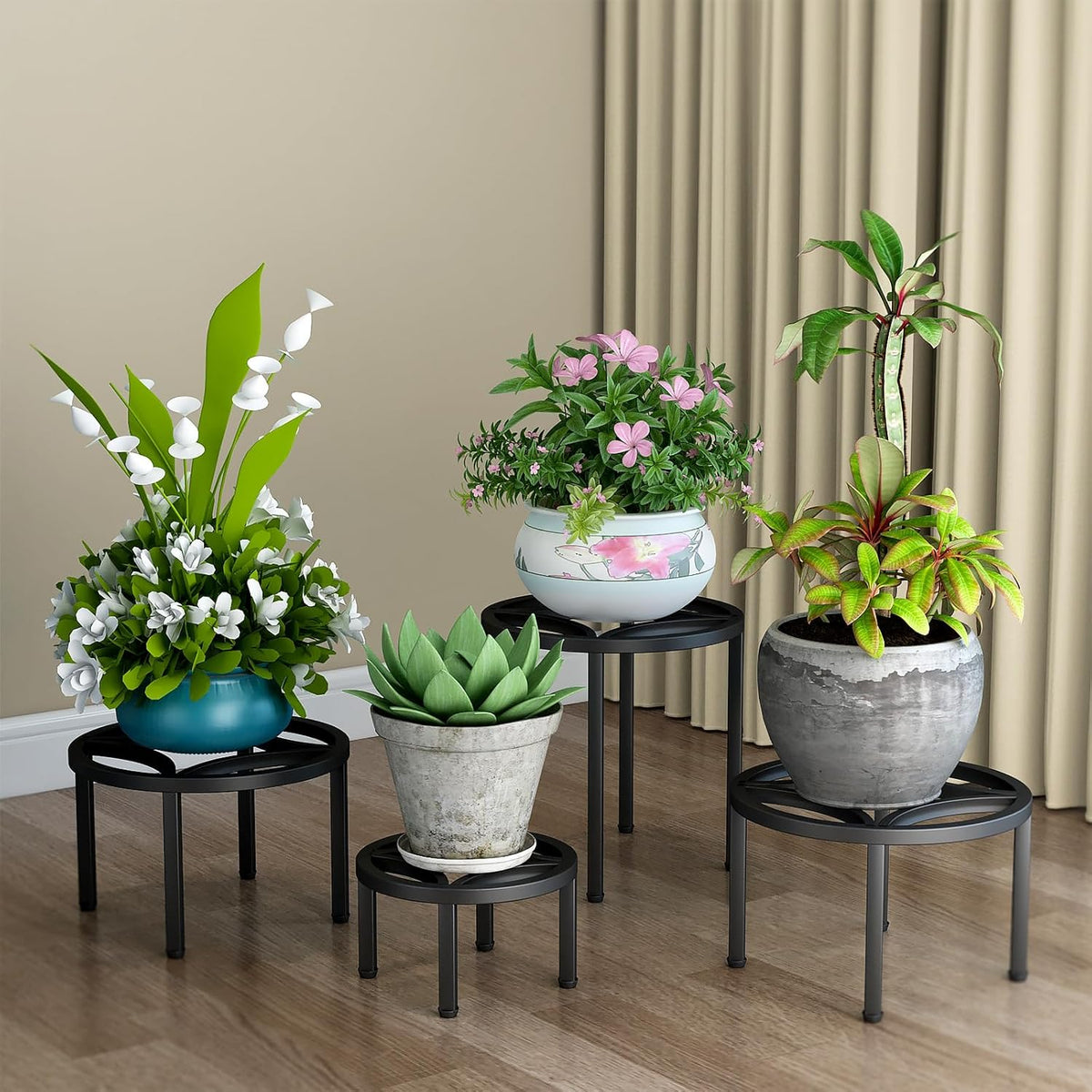 Zhongma Set of 4 Metal Plant Stand for Heavy Potted Plant for Home Indoor and Outdoor, 220 LBS