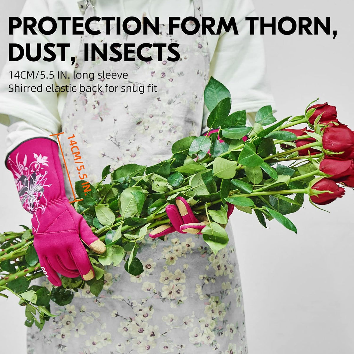 Vgo 1-Pair Ladies' Synthetic Leather Gardening Gloves, Long Sleeves Gauntlet, Breathable & Grip