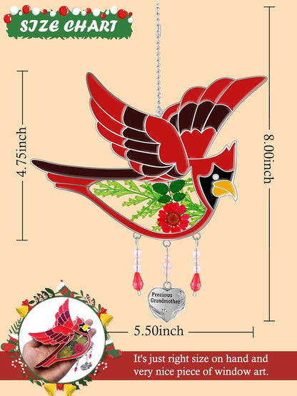 KY&BOSAM Cardinal Suncatcher Grandma Gifts Glass Suncatchers for Windows Hanings Wind Chime,Pressed