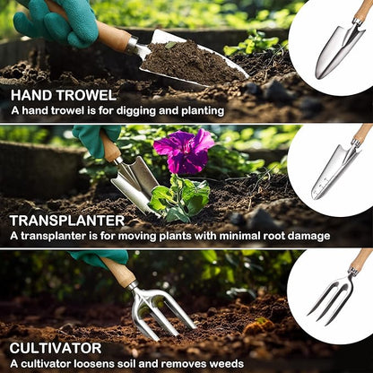 Bluemars Gardening Hand Tool Kit 14PCS Heavy Duty Stainless Steel Garden Tool Set with Floral