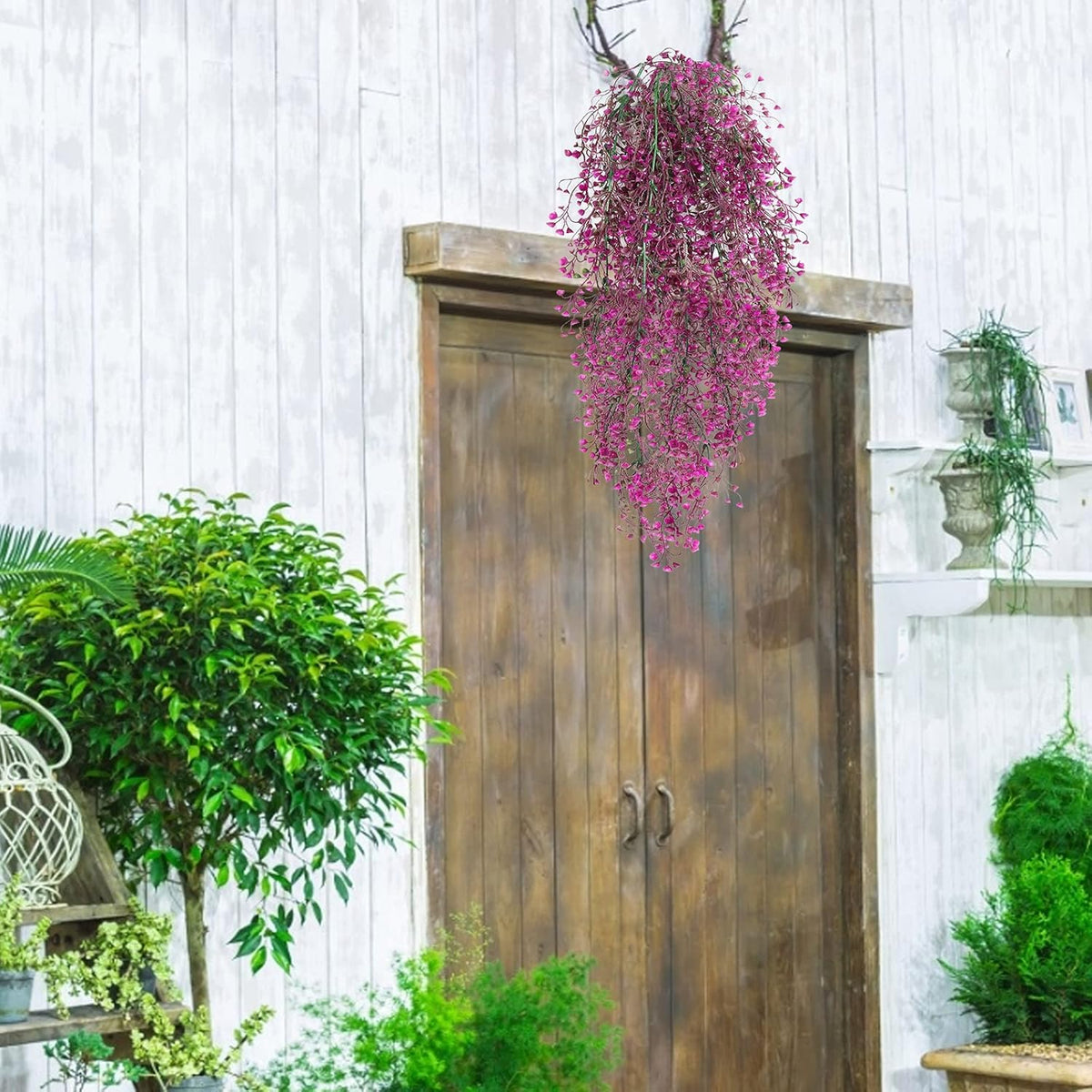 RECUTMS Artificial Hanging Plants Fake Hanging Vines Boston Fern Greenery Hanging Wall Plants for