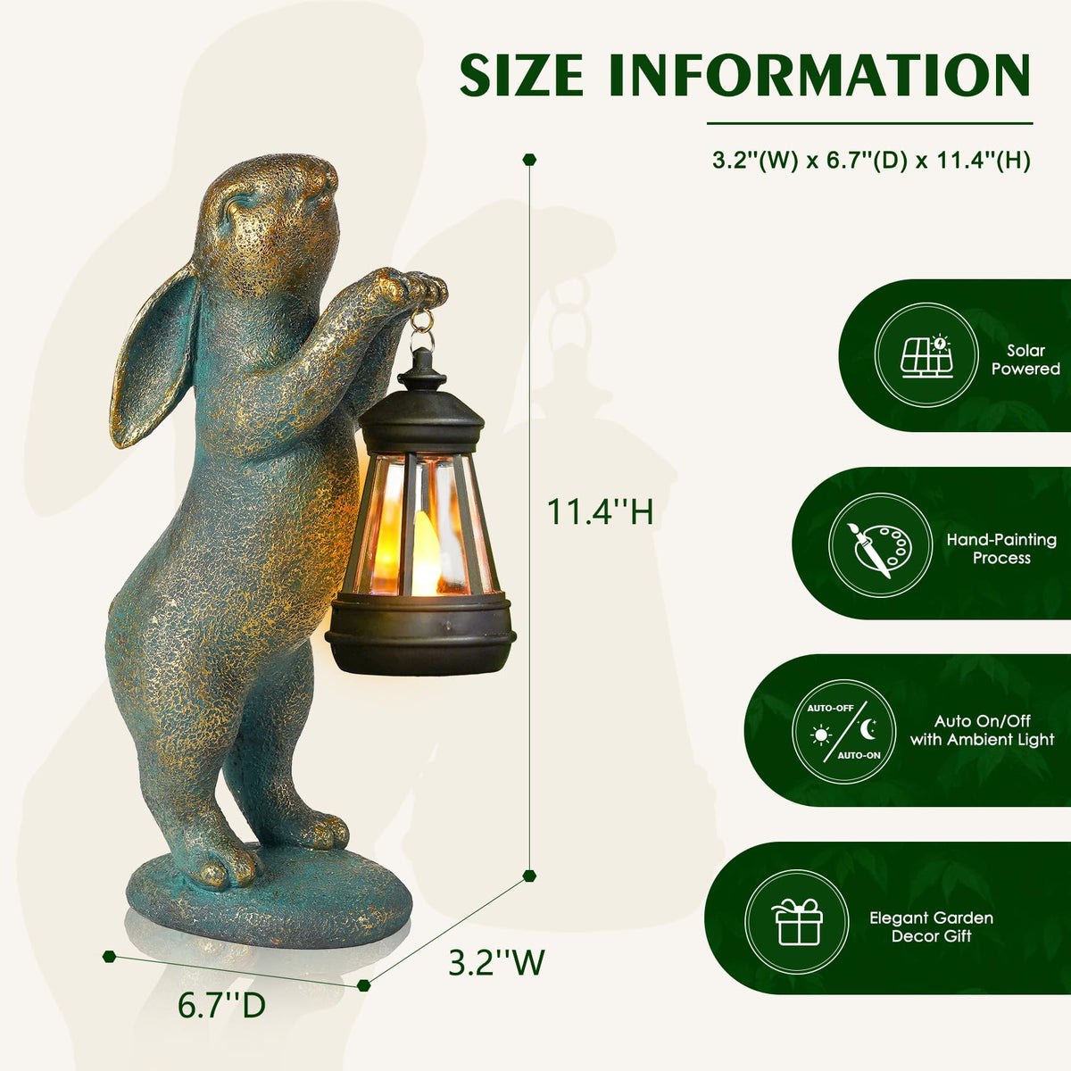MININOVA Garden Statues Rabbit with Solar Lantern Resin Outdoor Bunny Figurines Decorations for