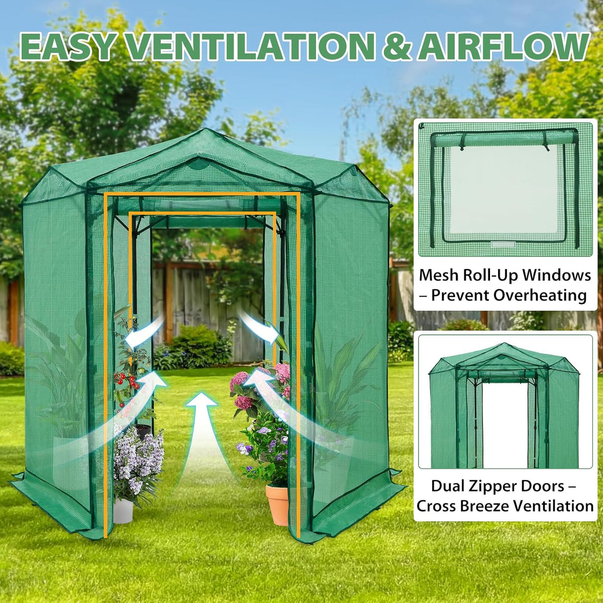 EAGLE PEAK 6.6x6.6 ft Hexagon Pop up Greenhouse, Portable Walk-in Grow Tent for Seed Starting