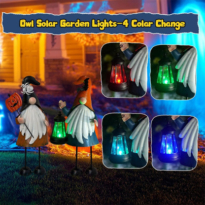 HONGLAND Halloween Decorations Outdoor Solar Gnomes with LED Lantern, Gnomes Metal Yard Art