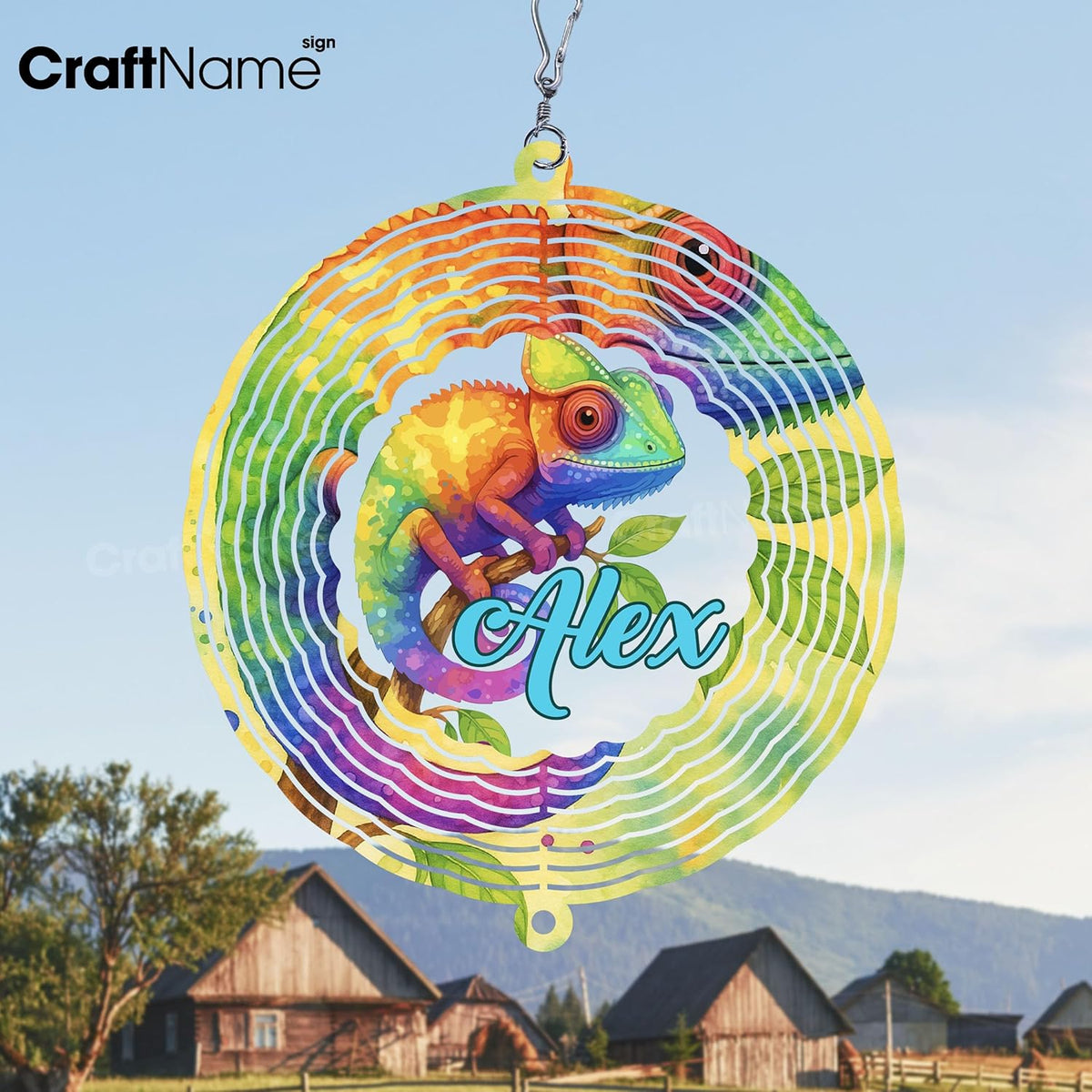 Personalized Chameleon Wind Spinner 3D Stainless Steel, Chameleon Garden Spinner Hanging Outdoor