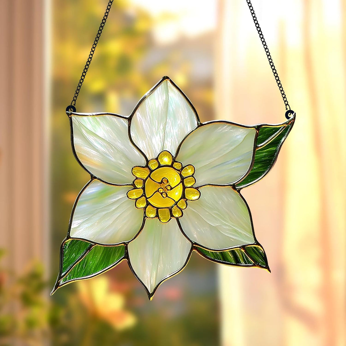 Narcissus December Birth Month Flower Acrylic Suncatcher Stained Glass Effect Window Car Hanging