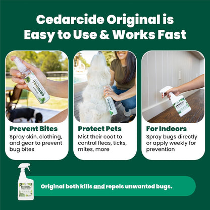 Cedarcide Original Bug Spray | Repel & Kill Fleas, Ticks, Mosquitoes, Mites, Ants & Chiggers | for