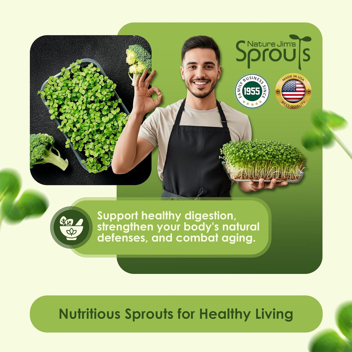 Nature Jims Sprouts Organic Broccoli Seeds for Sprouting – Certified Non-GMO, Rich in Sulforaphane