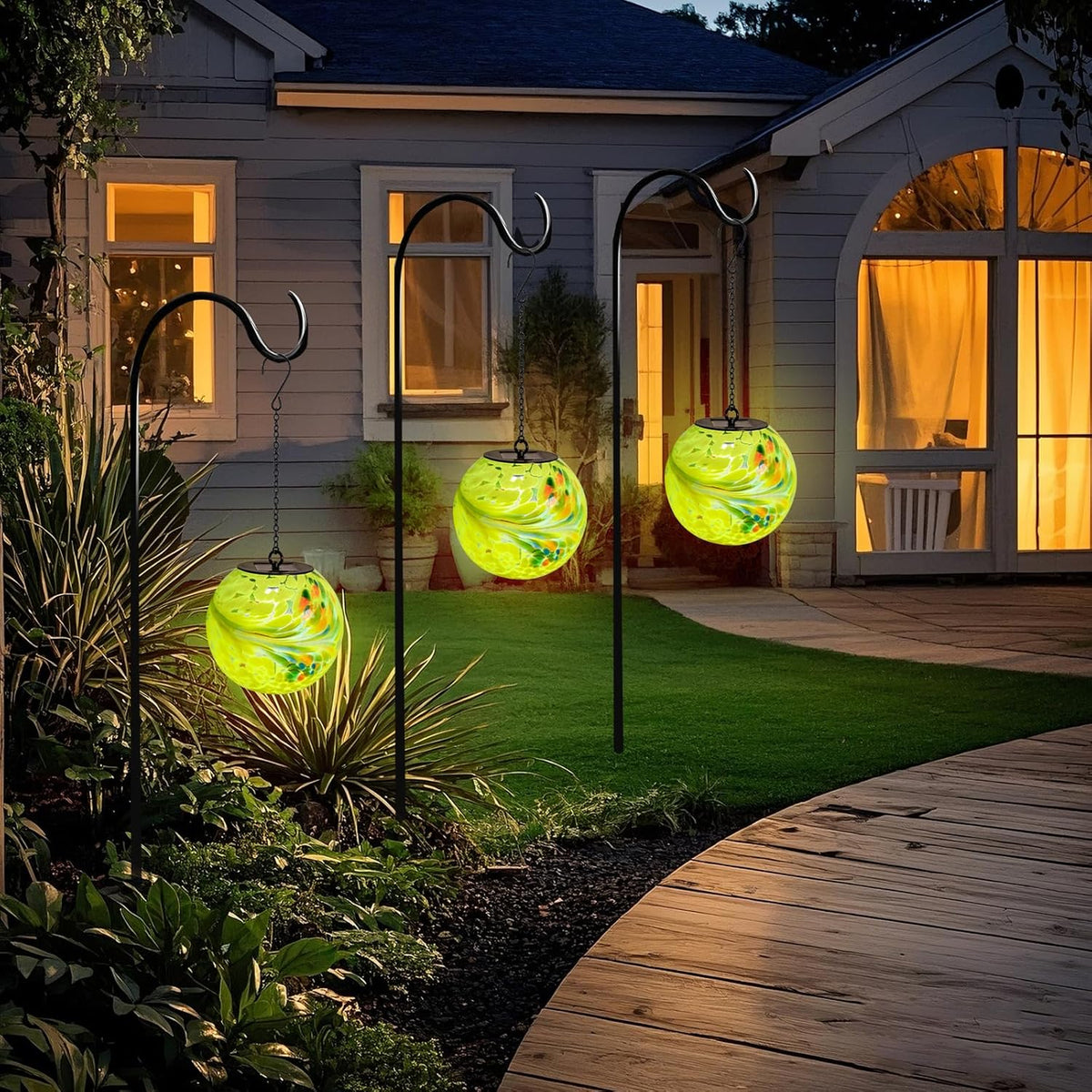 VCUTEKA Solar Hanging Lanterns Outdoor Decoration, Glass Solar Lights with Hook Up, Solar Garden