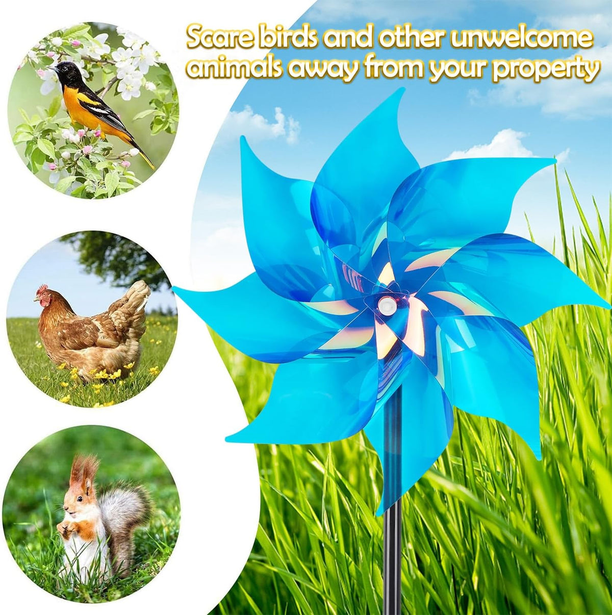Hausse 10 Pack Reflective Pinwheels Wind Spinner, Extra Sparkly Pinwheel with Stakes, Bird