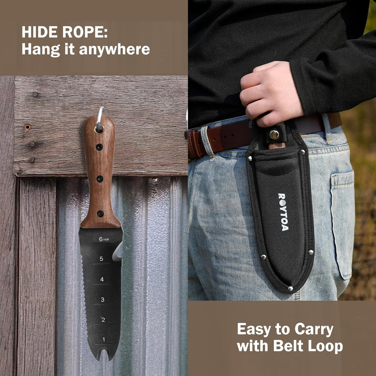 Hori Hori Garden Knife, Garden Tools with Sheath for Weeding,Planting,Digging, 7" Stainless Steel
