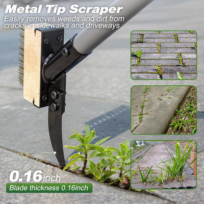 Walensee 3-in-1 Crack Weeder & Moss Remover Brush with 66.5-Inch Adjustable Handle, Weed Puller
