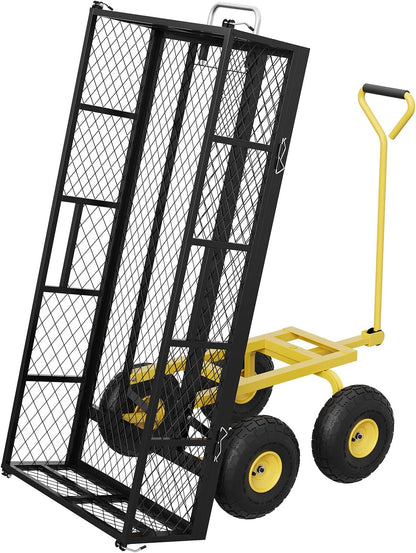 GarveeLife 900 LBS Garden Dump Cart with Removable Sidewalls, Heavy Duty Steel Dump Wagon with 180°