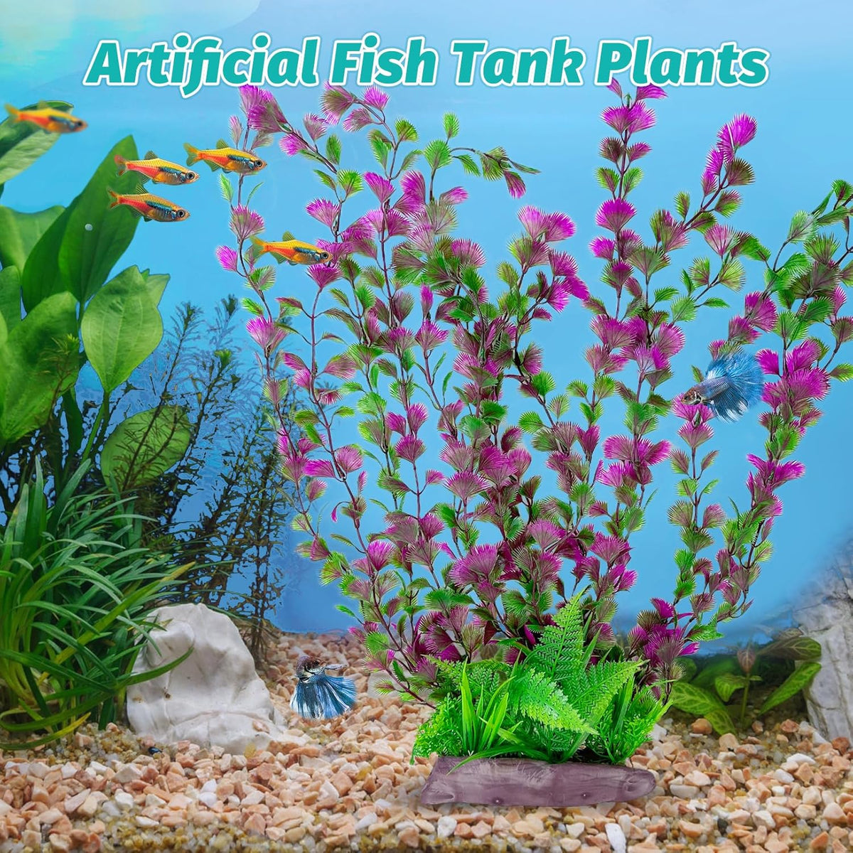 Hamiledyi Aquarium Plastic Plants Aquarium Decor Artificial Fish Tank Plants,Tall Fish Tank