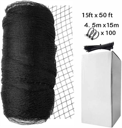 Garden Netting, 15ft x 50ft Black Bird Netting Heavy Duty,Rabbit,Squirrels,Anti Birds,Larger
