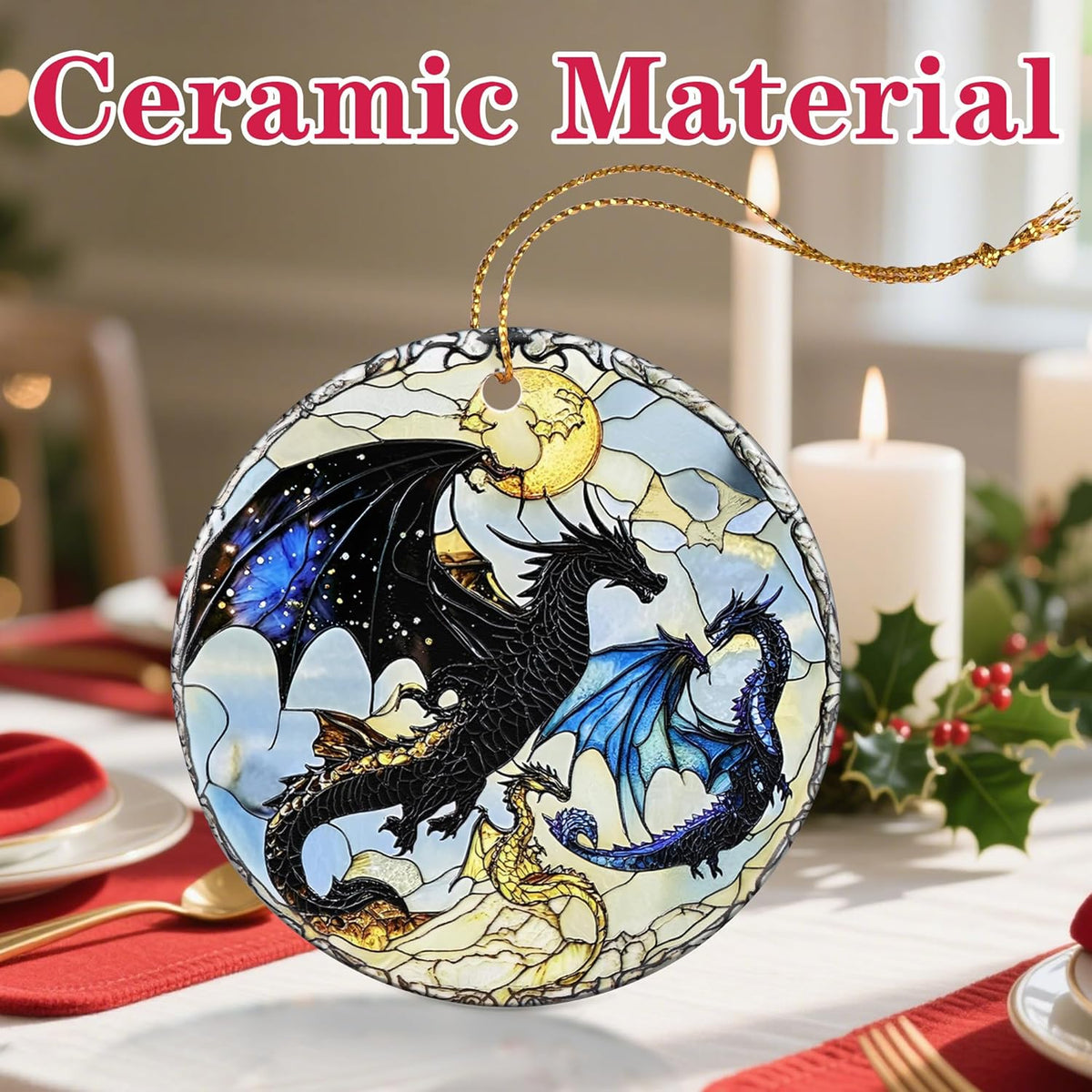 Christmas Ornament, Christmas Decoration, Ceramic-Style Dragon Ornament, Heirloom Keepsakes