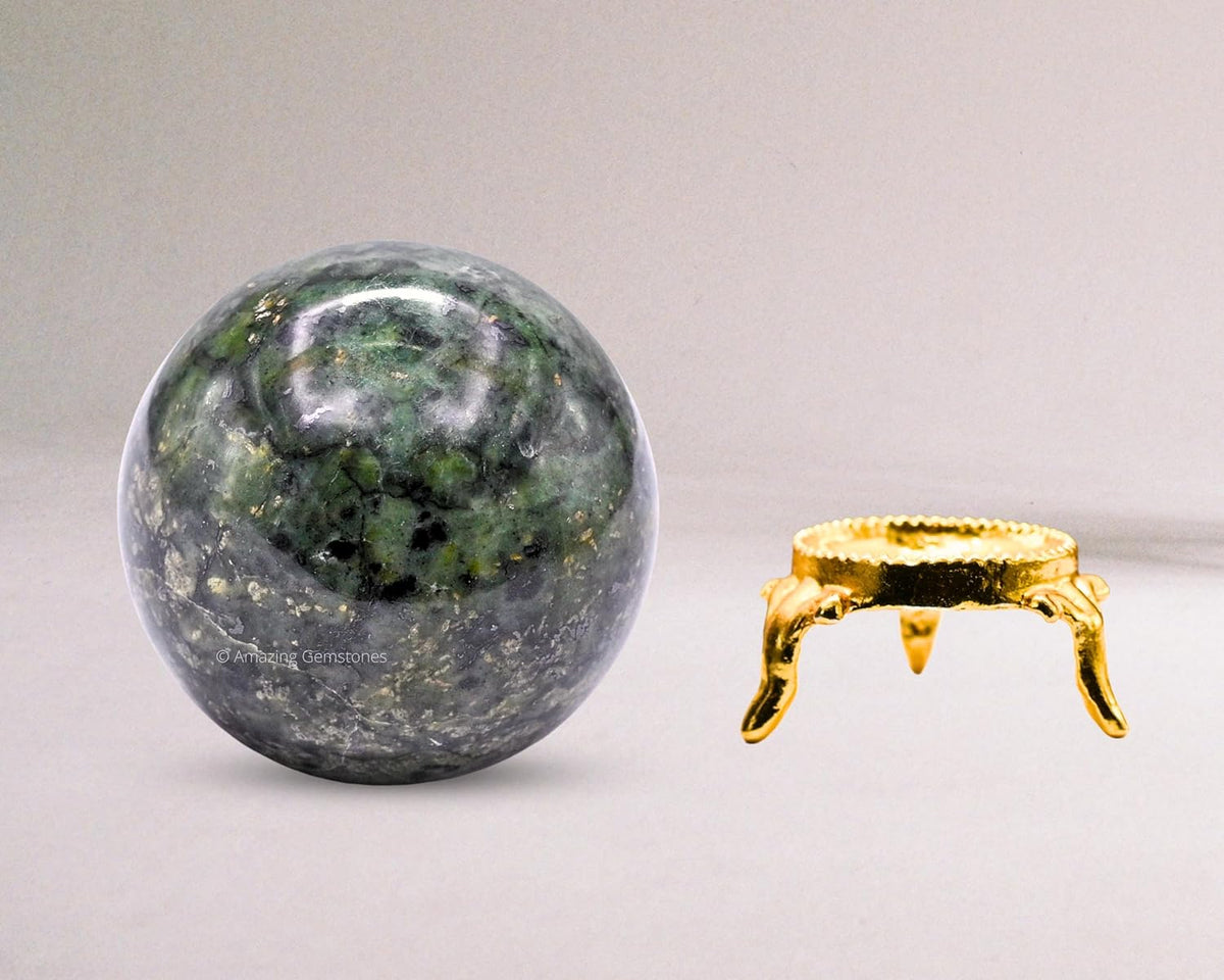 Amazing Gemstone Green Jade Crystal Ball with Stand - 2 Inches Crystal Sphere Meditation Balls for