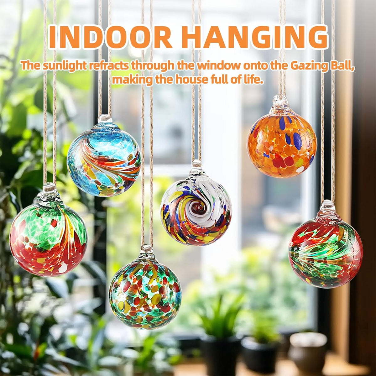 VOREEN 6pcs Hand-Blown Glass Ornaments Balls Hanging Gazing Ball Friendship Ball Glass Witches