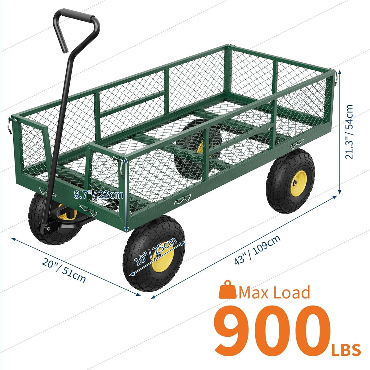 GarveeLife 900 LBS Garden Cart with Removable Mesh Sides, Heavy Duty Steel Garden Wagon with