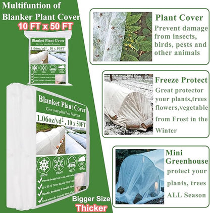 10X50FT Plant Covers Frost Protection Kit, Garden Hoops Kit for Winter Oudoot Plants, Floating Row