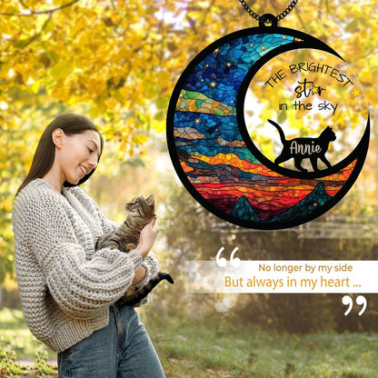 Cat Memorial Suncatcher Personalized Name Pet Ornament Window Car Hanging Sympathy Gift for Loss of